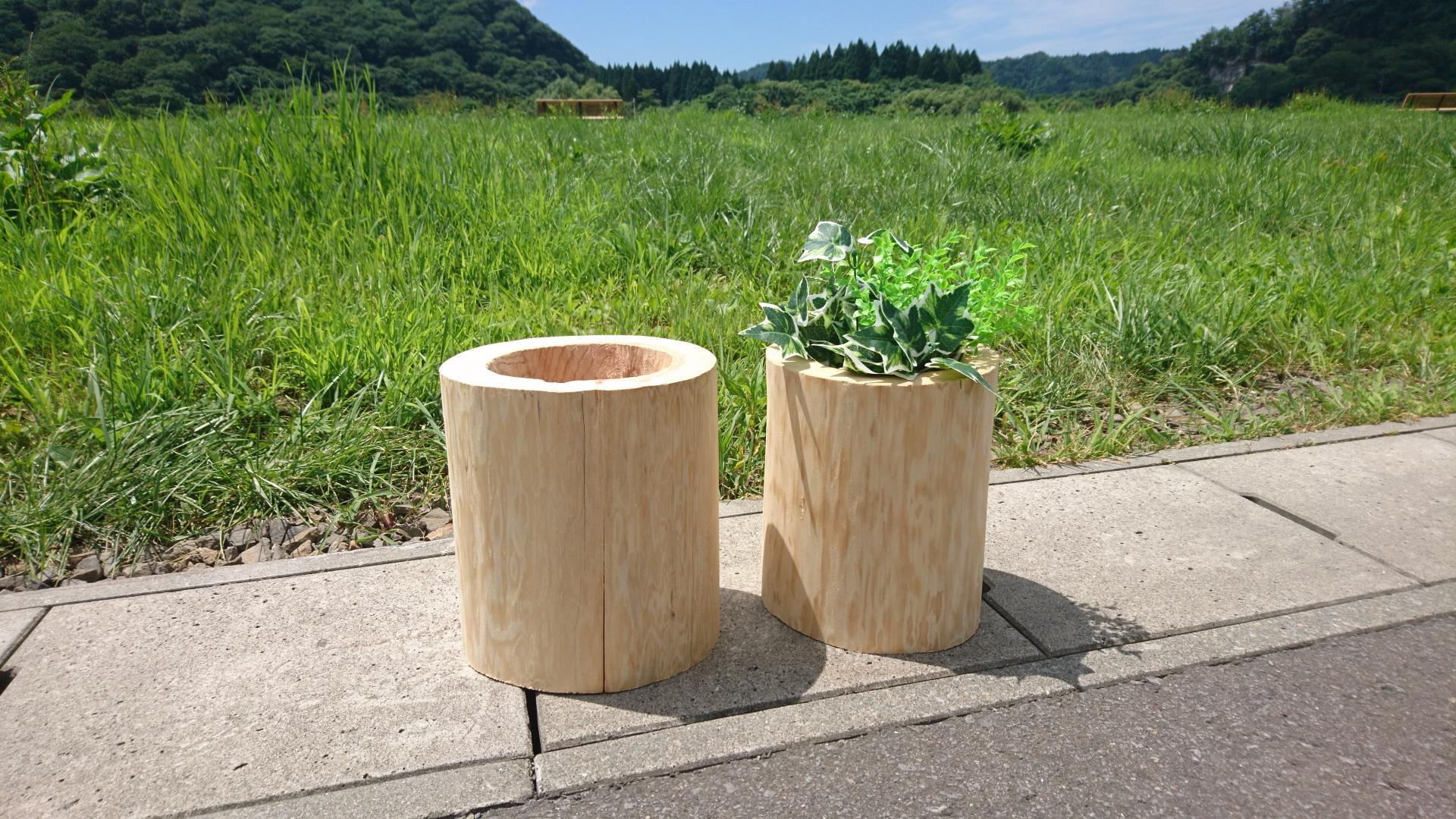 生え杉くん（杉の丸太をくり抜いたプランター）